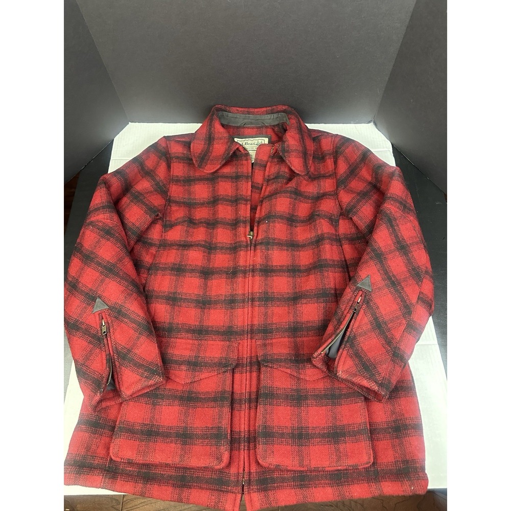 LL Bean Jacket Womens Med Buffalo Plaid Maine Guide Wool Parka Primaloft Quilted